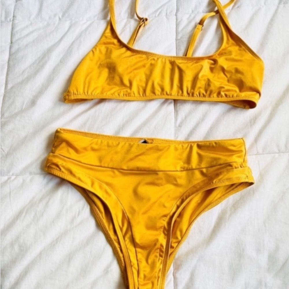 Ris-k Swim Mustard Yellow High Rise Two Piece bikini M